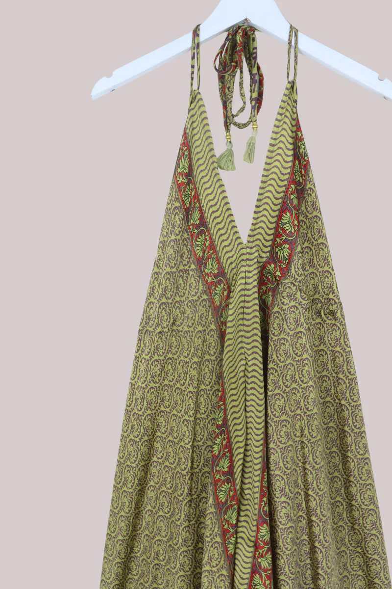 Blossom Halter Maxi Dress in Olive & Taupe - Free Size M/L - Image 2