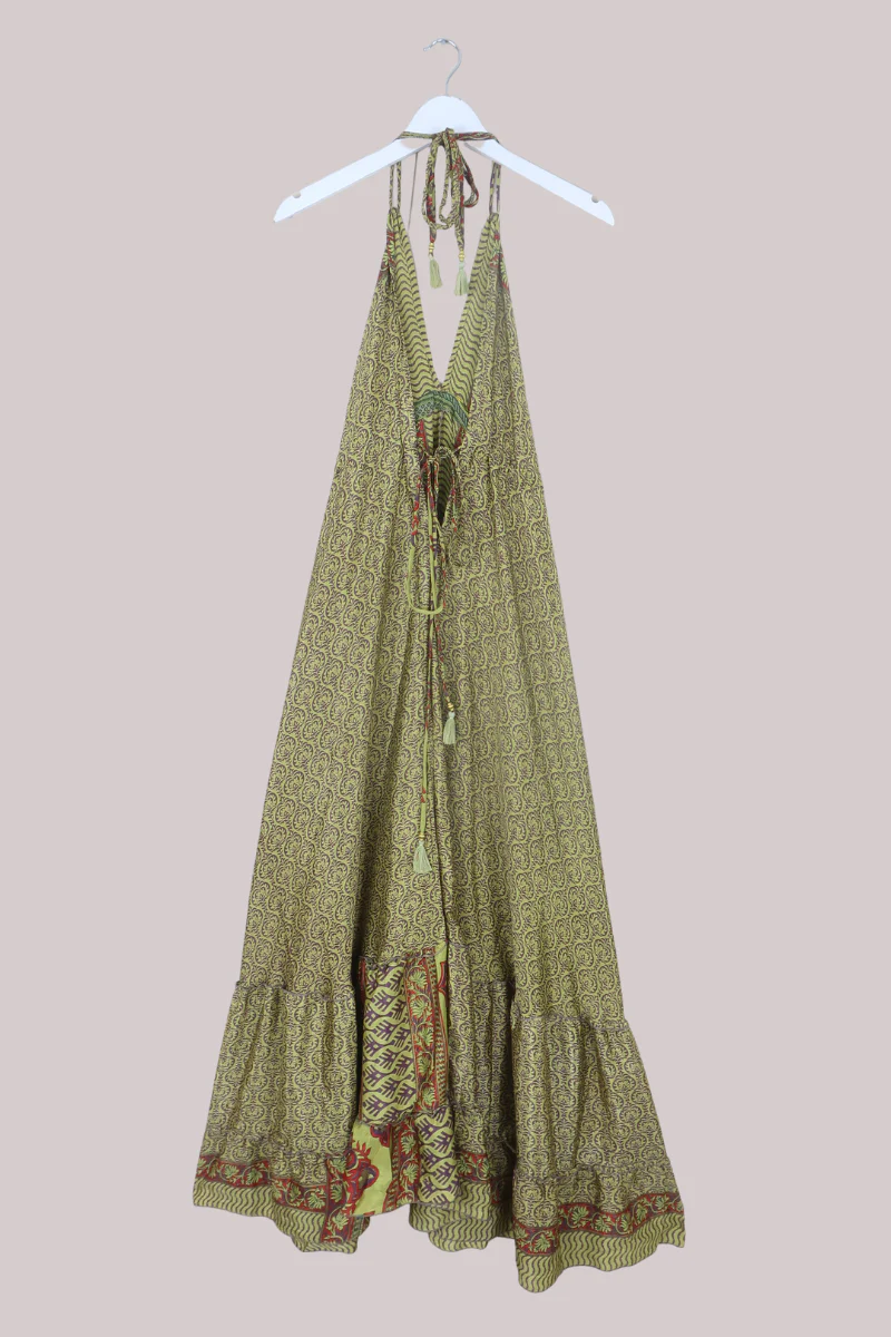 Blossom Halter Maxi Dress in Olive & Taupe - Free Size M/L - Image 3