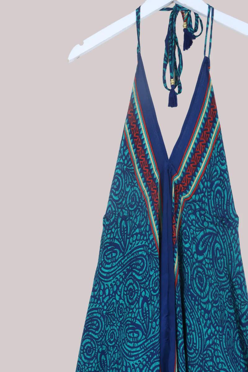 Blossom Halter Maxi Dress in Stain Glass Teal - Free Size M/L - Image 2