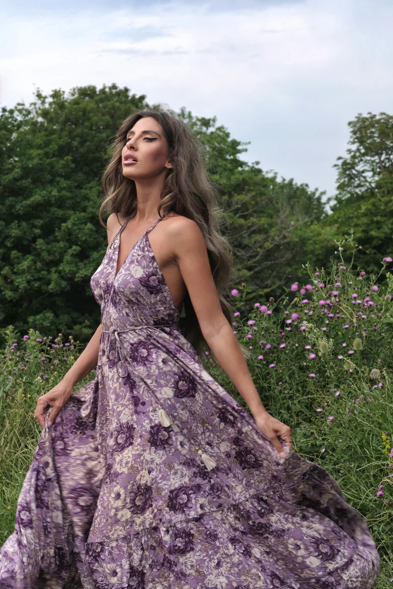 Blossom Halter Maxi Dress in Whisper Purple Floral - Image 3