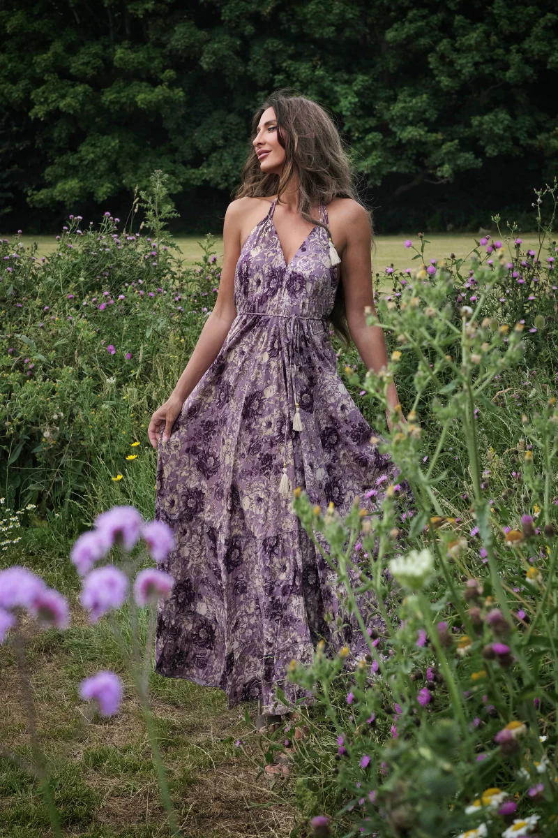 Blossom Halter Maxi Dress in Whisper Purple Floral - Image 5