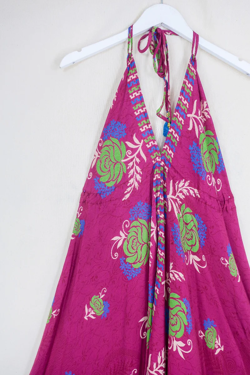 Blossom Halter-Neck Maxi Dress - Magenta & Parakeet Rose - Free Size M/L - Image 2