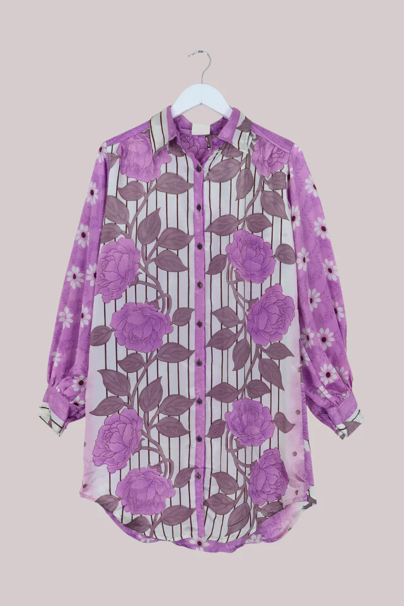 Bonnie Shirt Dress - Purple Magnolias - Size L/XL