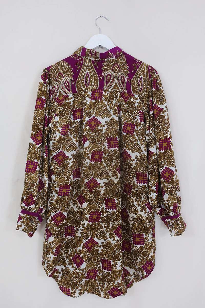 Bonnie Shirt Dress - Regal Gold & Gemstone - Vintage Indian Sari - Size L/XL - Image 3