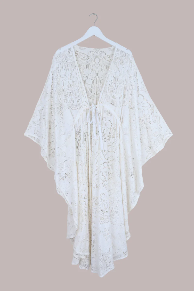 Carlotta Butterfly Robe in Alaska White Lace - Free Size