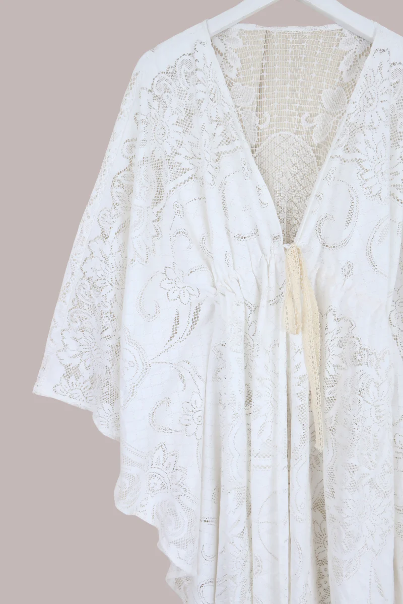 Carlotta Butterfly Robe in Snowdrop White Lace - Free Size - Image 4