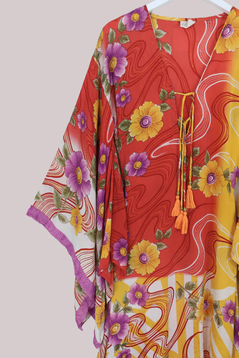 Cassandra Maxi Kaftan in Cascading Sunset Florals - Size L - Image 2