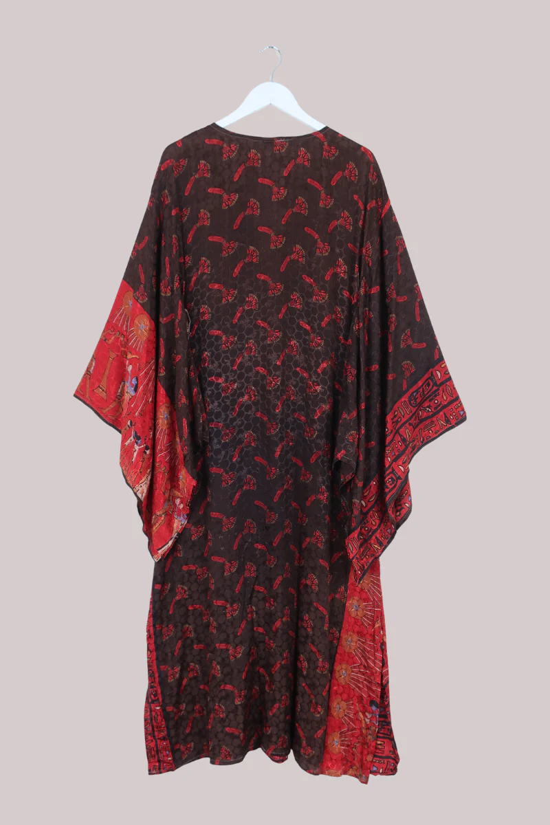 Cassandra Maxi Kaftan in Deep Cedar & Scarlet - Size L/XL - Image 3