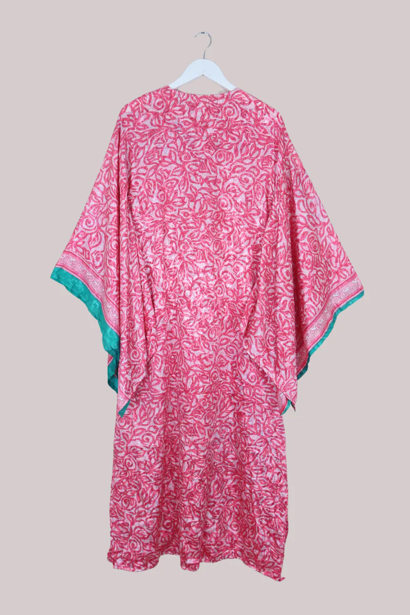 Cassandra Maxi Kaftan in Pink Bubble & Emerald - Size M/L - Image 3