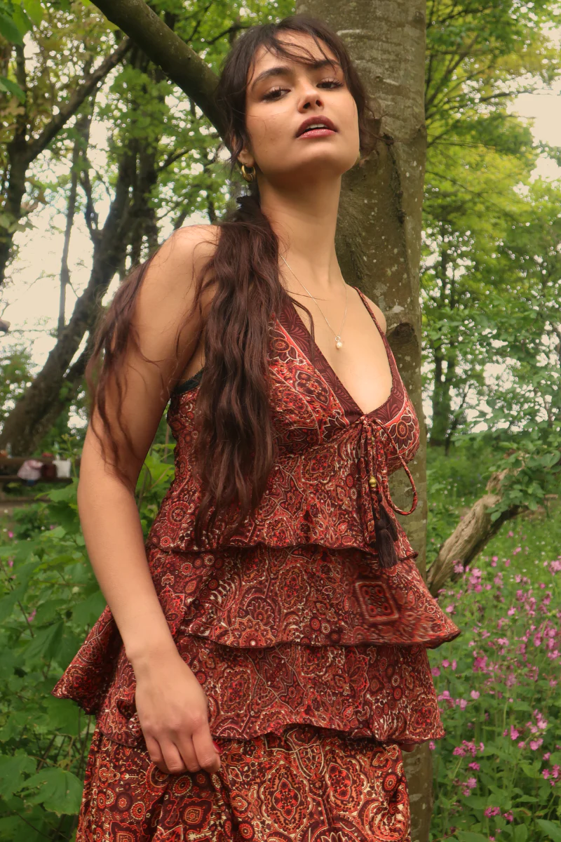 Celeste Babydoll Cami Top in Bowie Red Mandala - Image 3