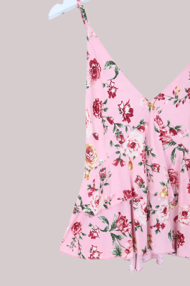 Celeste Babydoll Cami Top in Daydream Pink Roses - Image 2