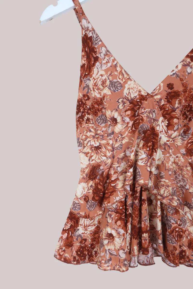 Celeste Babydoll Cami Top in Terracotta Blush Floral - Image 2