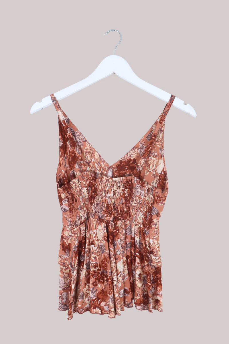Celeste Babydoll Cami Top in Terracotta Blush Floral - Image 3