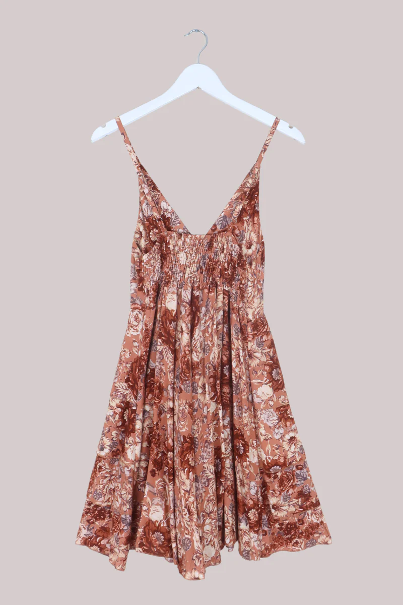 Celeste Babydoll Mini Dress in Terracotta Blush Floral - Image 3