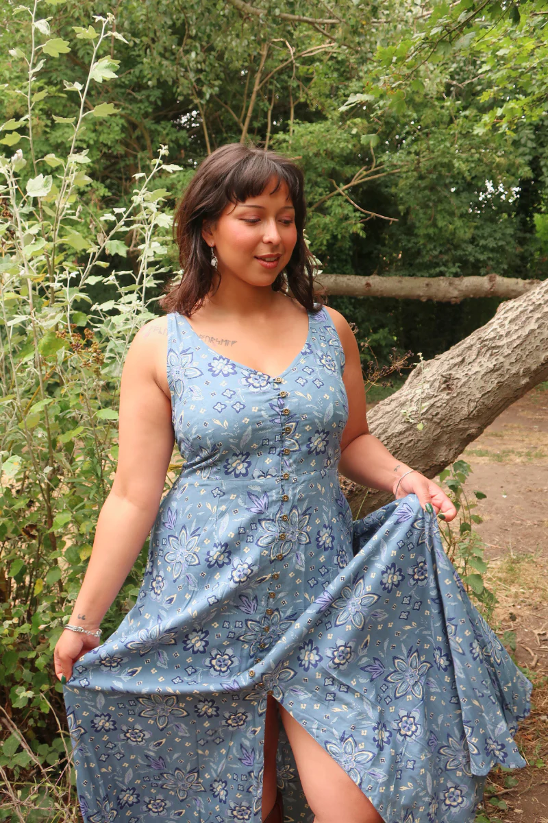 Chloe Maxi Dress in Ocean Blue Hibiscus - Image 3