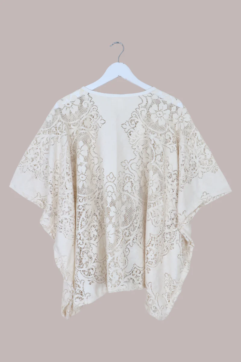Cleo Buttoned Poncho in Bisque Cream Lace - Free Size - Image 3