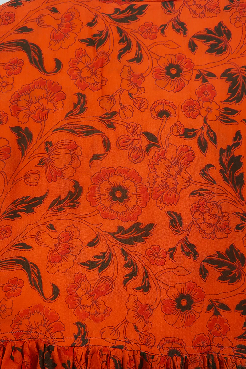 Daisy Midi Smock Dress - Marmalade & Jade Marigold Block Print - Vintage Indian Cotton - Size XS - Image 4