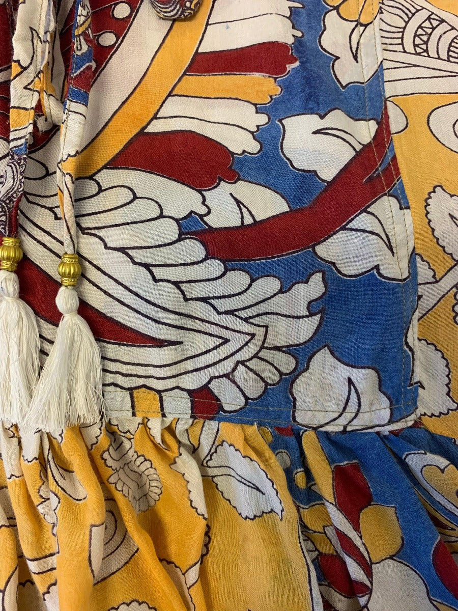 Daisy Smock Top - Laguna Yellow Birds - Vintage Indian Cotton - Size XS - Image 4