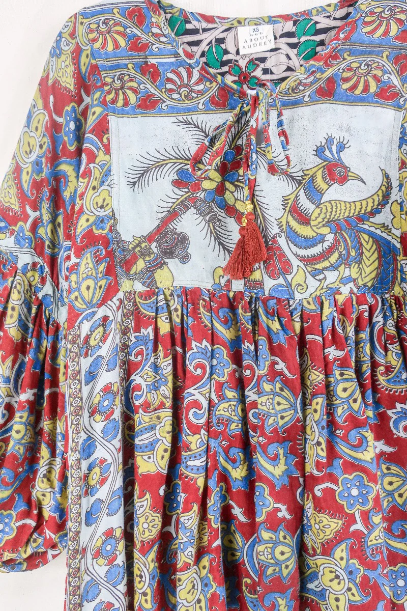 Daisy Smock Top - Pepper Red Paradise - Vintage Indian Cotton - Size XS - Image 2