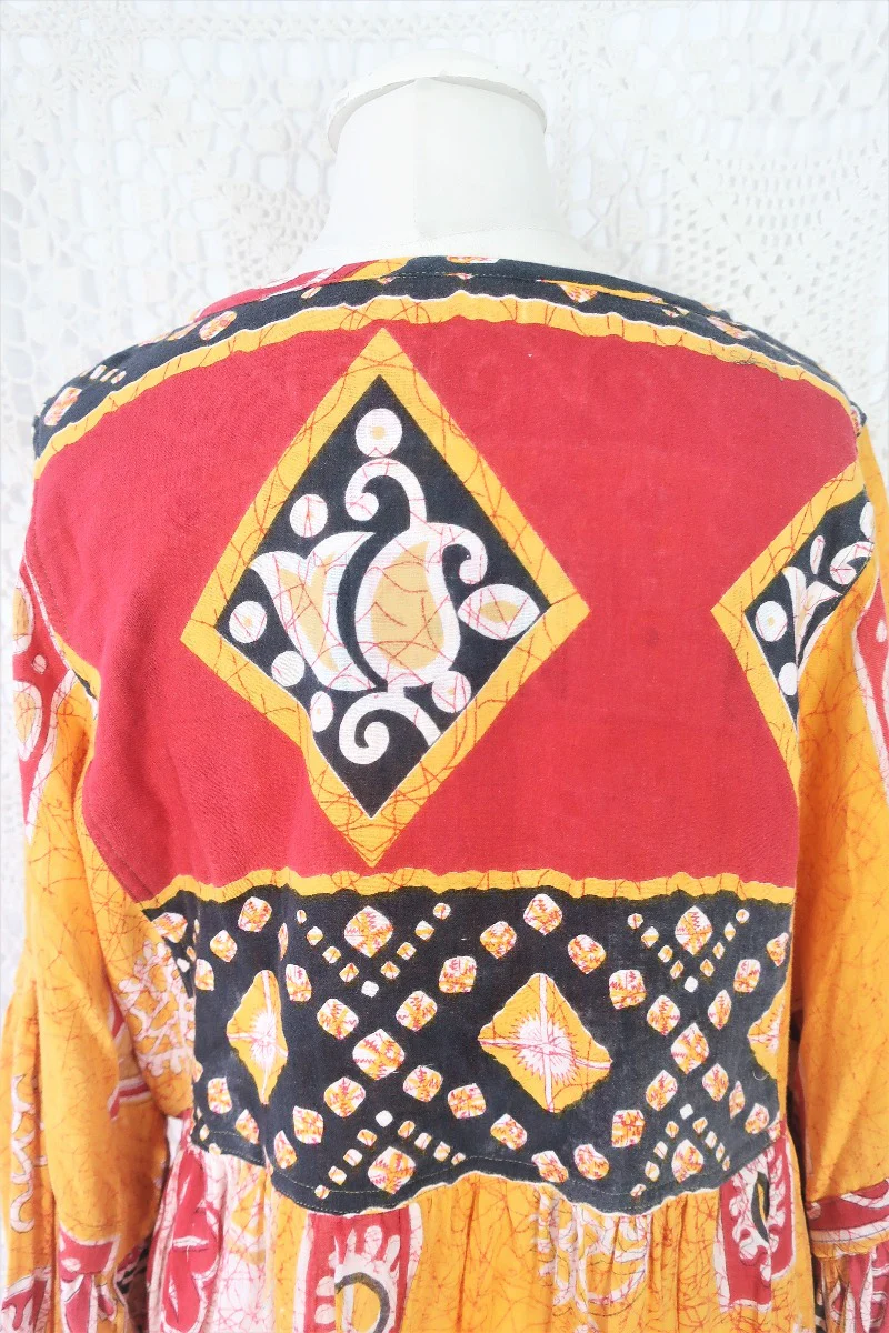 Daisy Smock Top - Vintage Indian Sari - Marigold & Scarlett Floral - Size M/L - Image 5