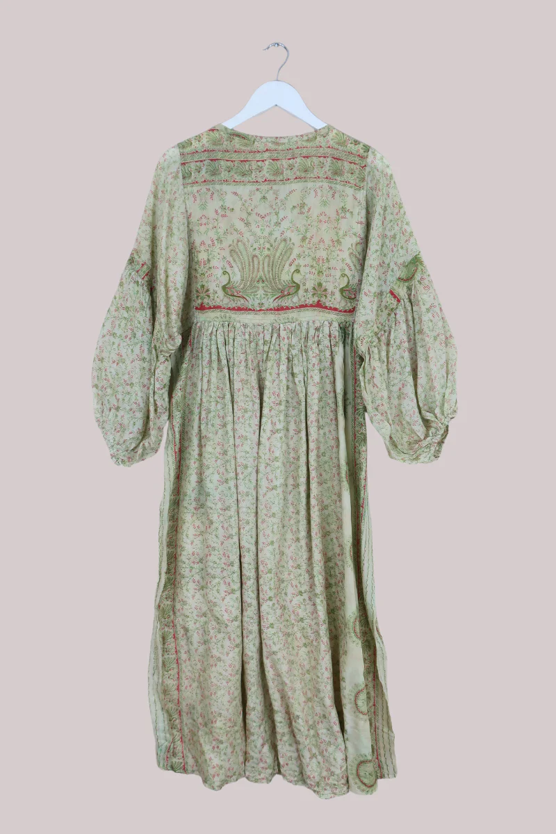 Daisy Vintage Cotton Maxi Dress - Pistachio Green Peacock Garden - Size XS - Image 3