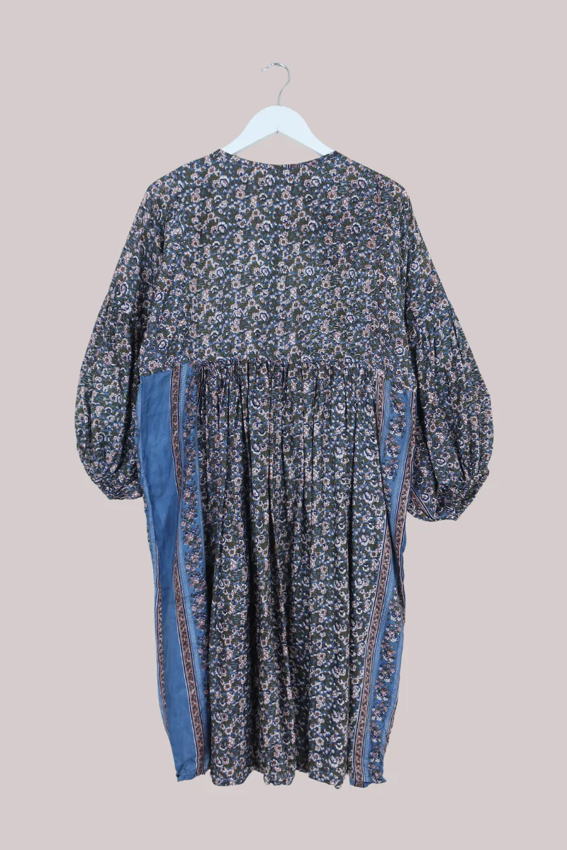 Daisy Vintage Cotton Midi Dress in Jean Blue & Juniper Green - Size M/L - Image 3