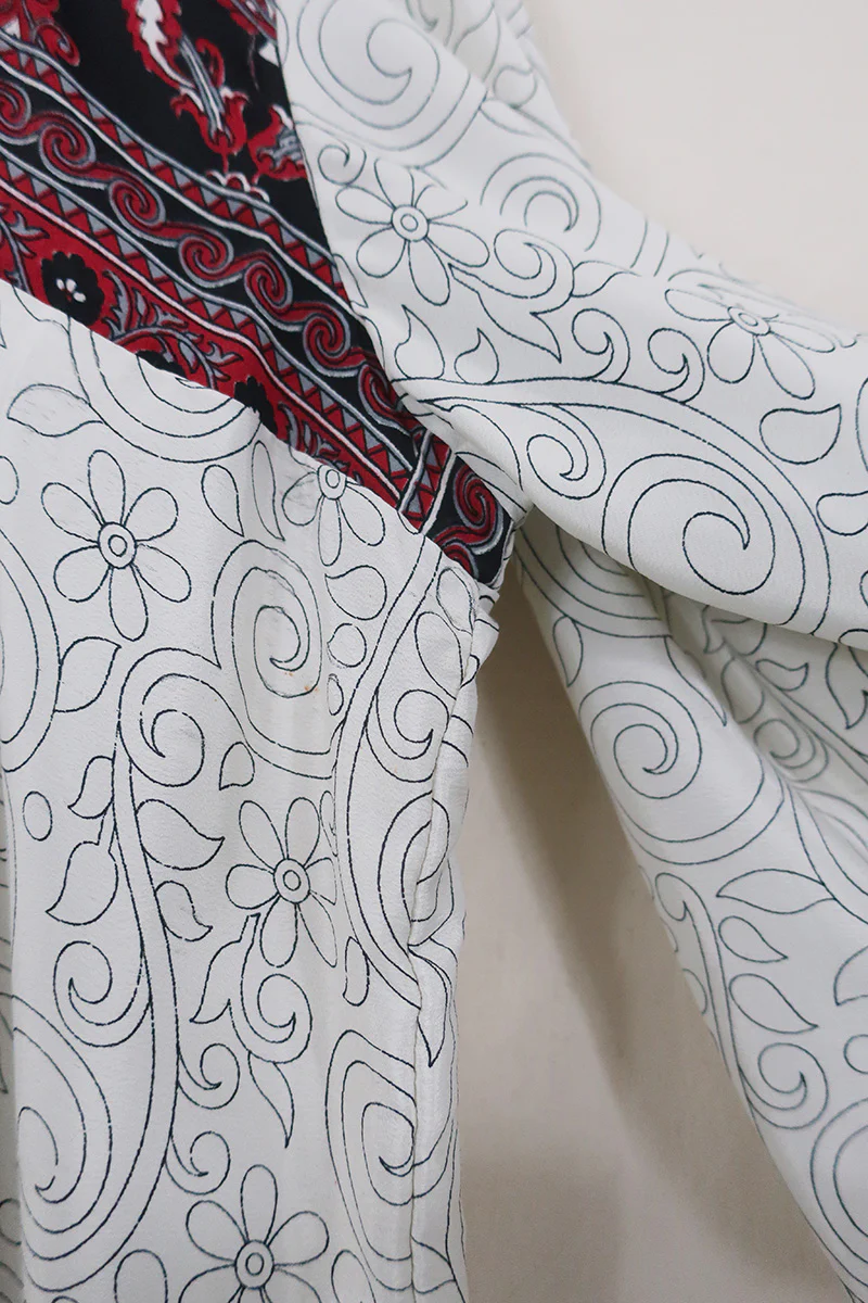 Daphne Dress - Salt White & Sable Vines - Vintage Sari - Size XL - Image 6