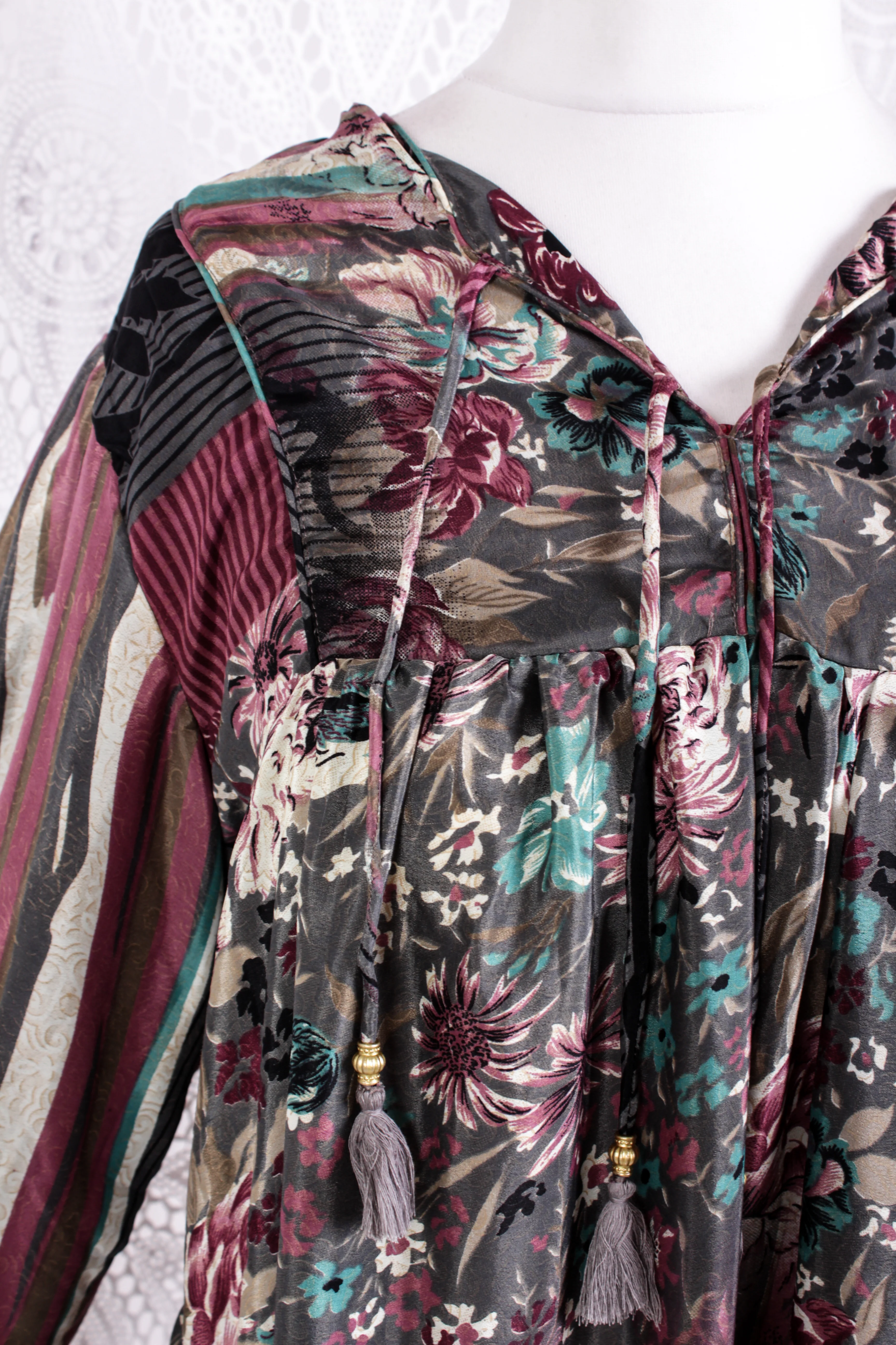 Daphne Smock Dress - Vintage Indian Sari - Painted Floral - M/L - Image 2