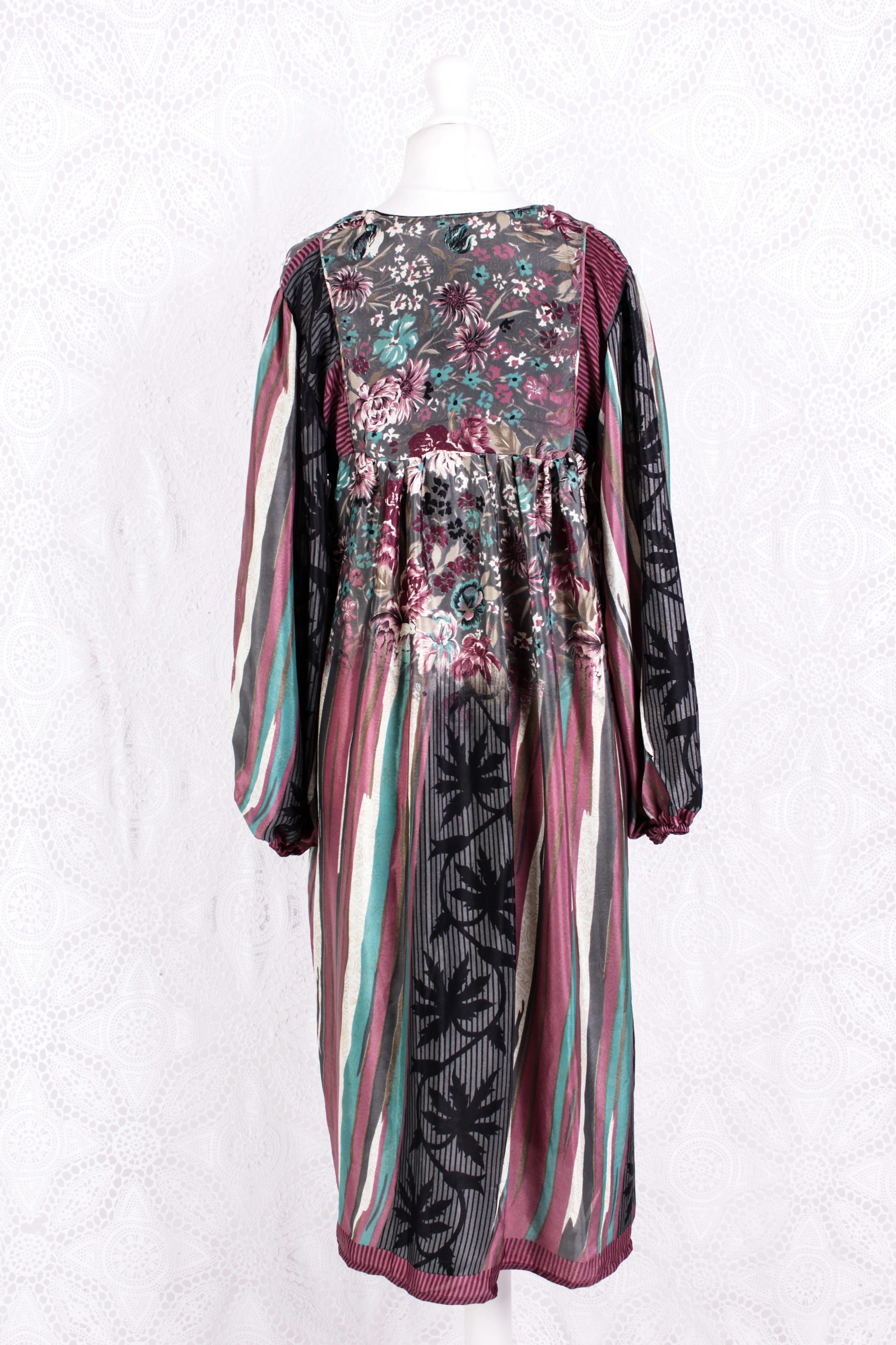 Daphne Smock Dress - Vintage Indian Sari - Painted Floral - M/L - Image 4