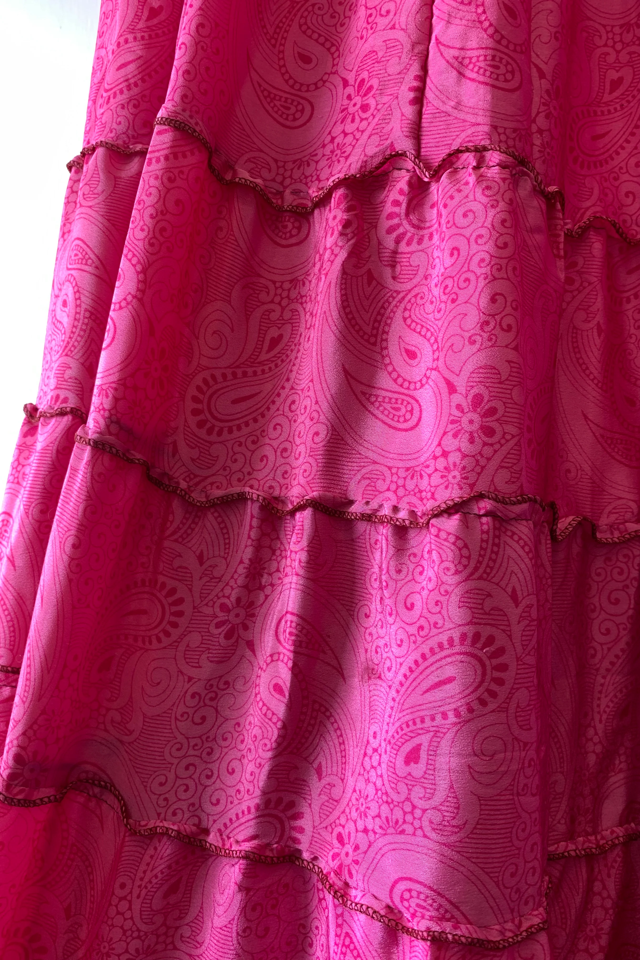 Delilah Maxi Dress - Bright Magenta Pink Paisley - Vintage Sari - Free Size M/L - Image 4