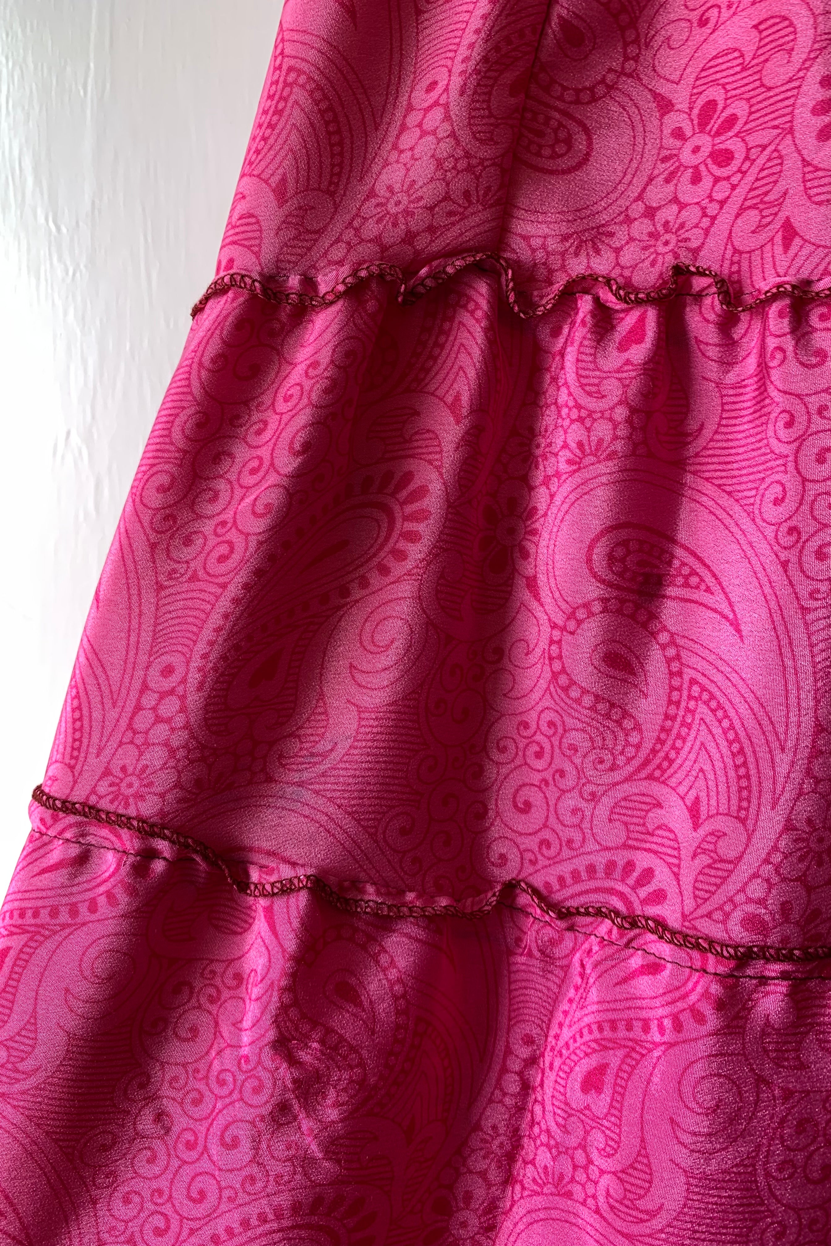 Delilah Maxi Dress - Bright Magenta Pink Paisley - Vintage Sari - Free Size M/L - Image 5