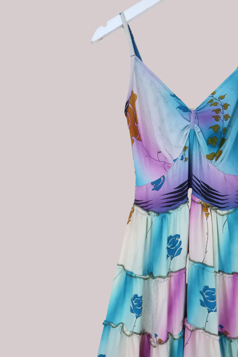 Delilah Recycled Sari Maxi Dress in Aurora Sky Roses - Size XS - Image 2