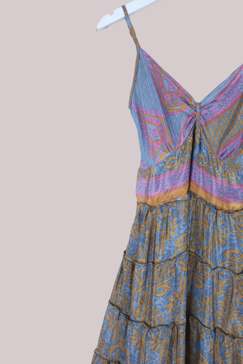 Delilah Recycled Sari Maxi Dress in Metallic Pastel Paisley - Size XS - Image 2