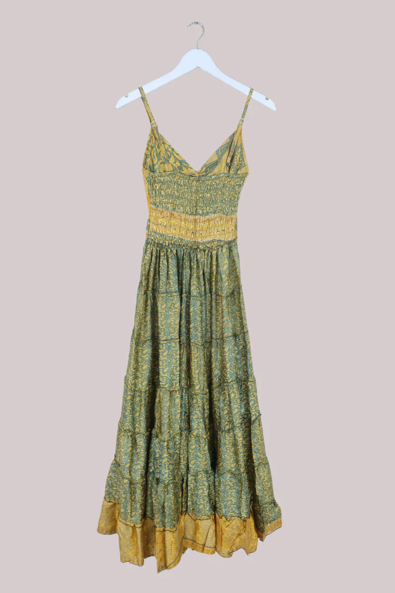 Delilah Recycled Sari Maxi Dress in Midas Gold Paisley - Size XS - Image 3