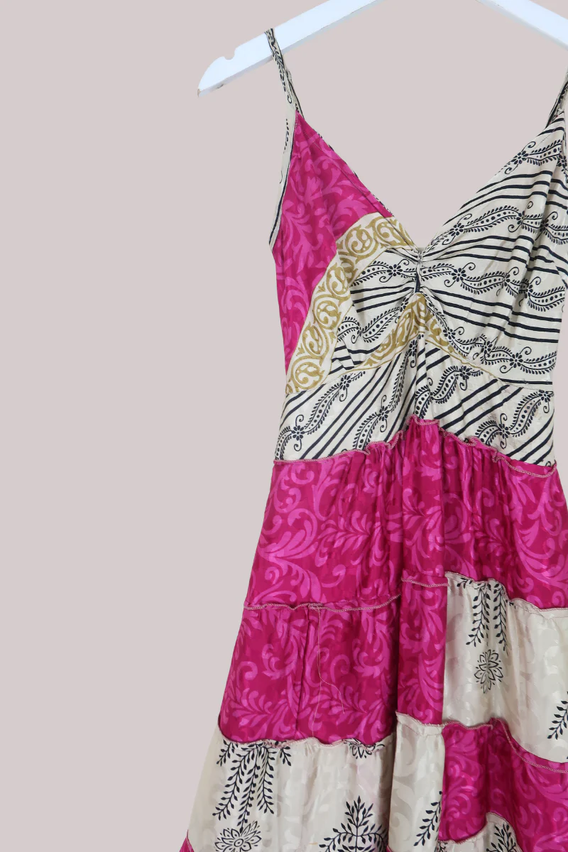 Delilah Recycled Sari Maxi Dress in Silky Fuschia Patchwork - Size XS - Image 2