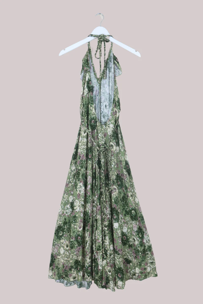 Delphi Braided Halter Maxi Dress in Eucalyptus Green Floral - Image 6