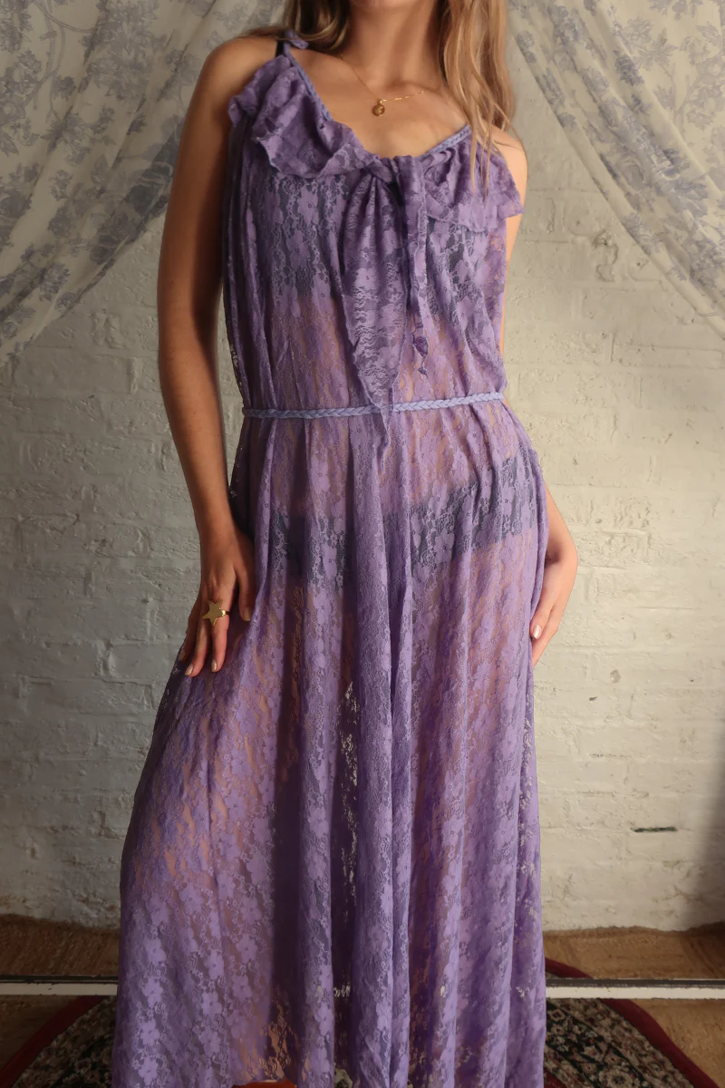 Delphi Maxi Dress in Periwinkle Purple Chantilly Lace - Image 9