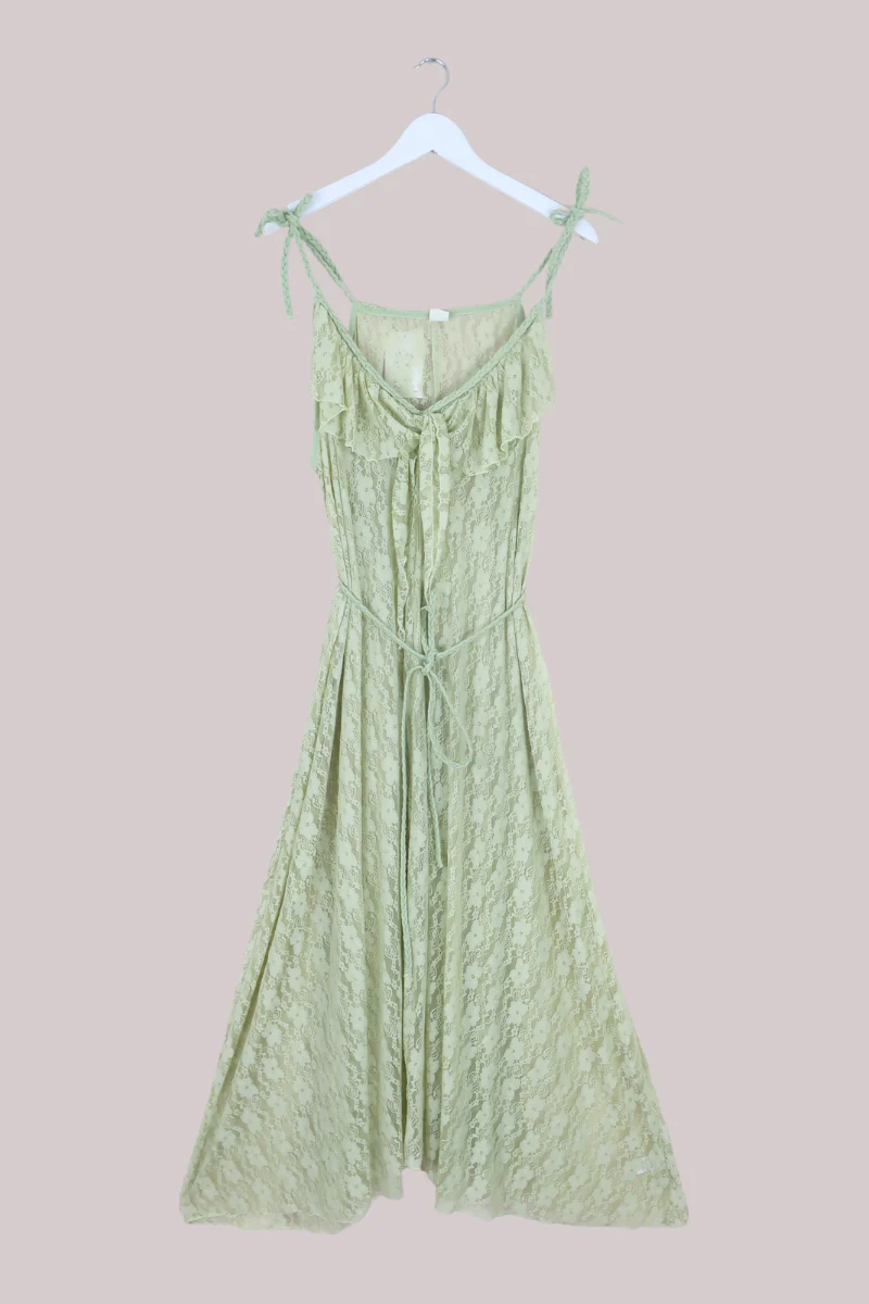 Delphi Maxi Dress in Pistachio Green Chantilly Lace - Image 2