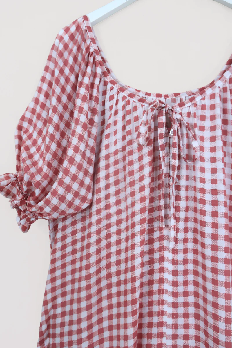 Dolly Mini Dress in Strawberry Pink Gingham - Image 3