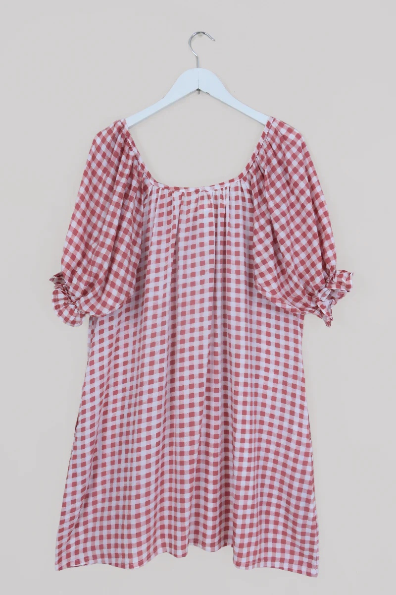 Dolly Mini Dress in Strawberry Pink Gingham - Image 4