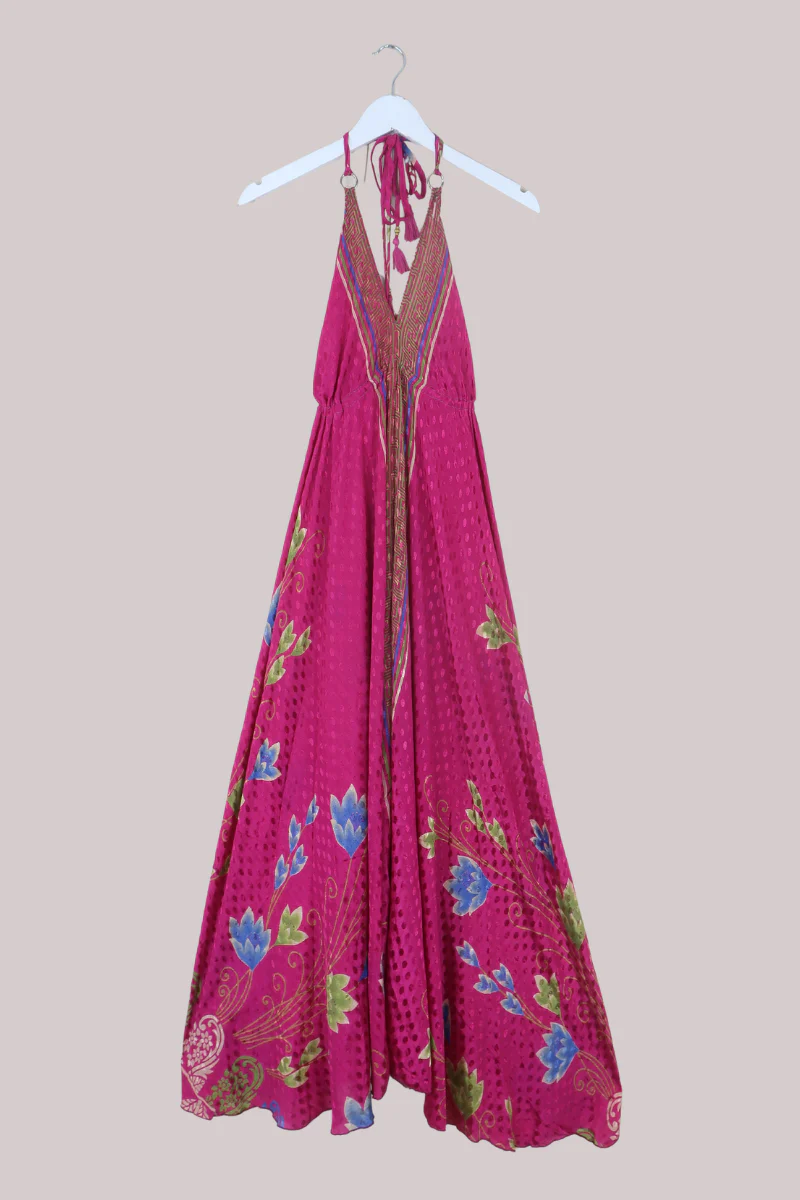 Eden Recycled Sari Dress in Polka Magenta - Free Size L