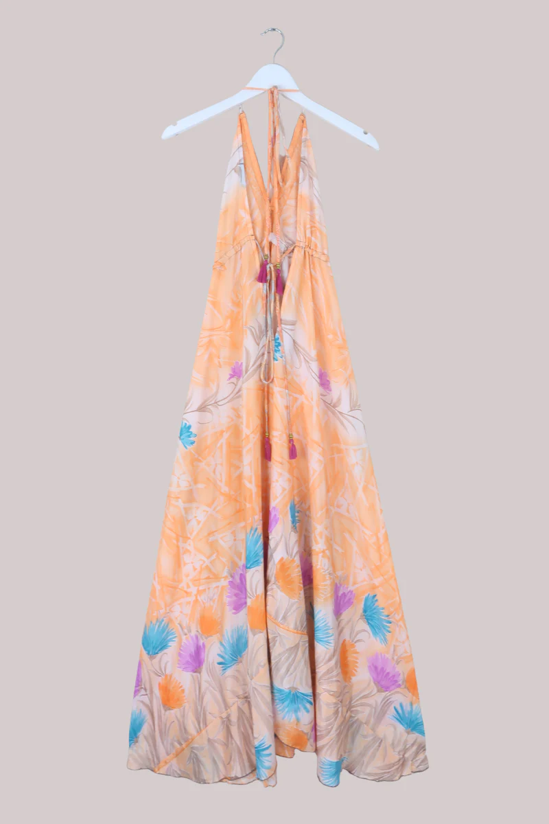 Eden Recycled Sari Dress in Vivid Apricot Florals - Free Size M/L - Image 3
