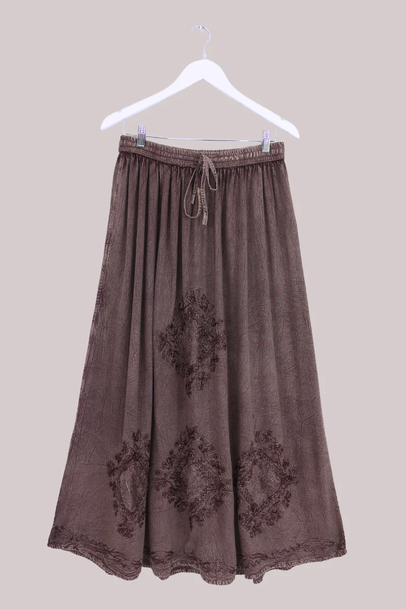 Embroidered Drawstring Maxi Skirt in Dark Mauve - Free Size - Image 2