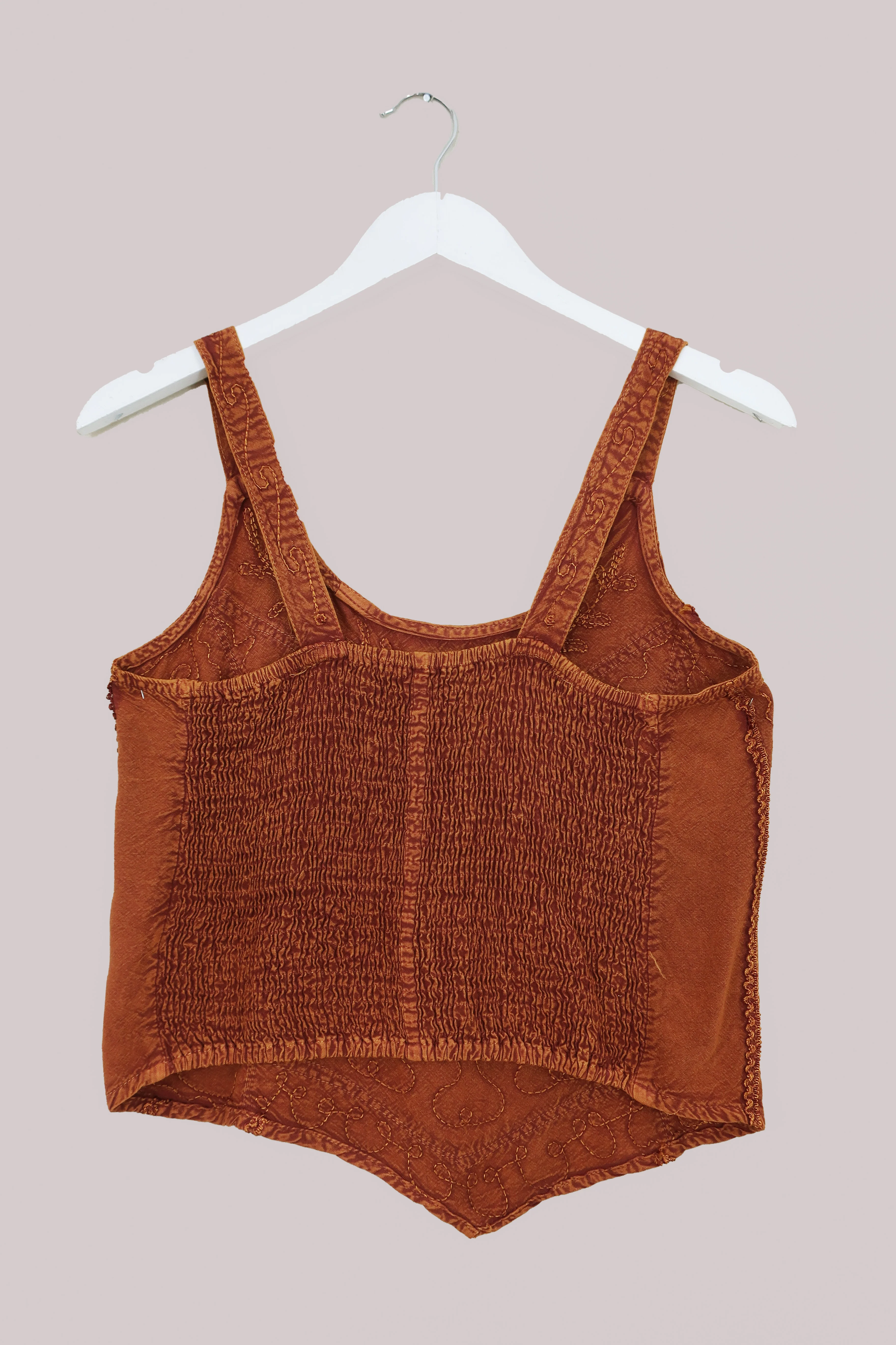 Embroidered Handkerchief Top in Burnt Orange - Free Size - Image 5