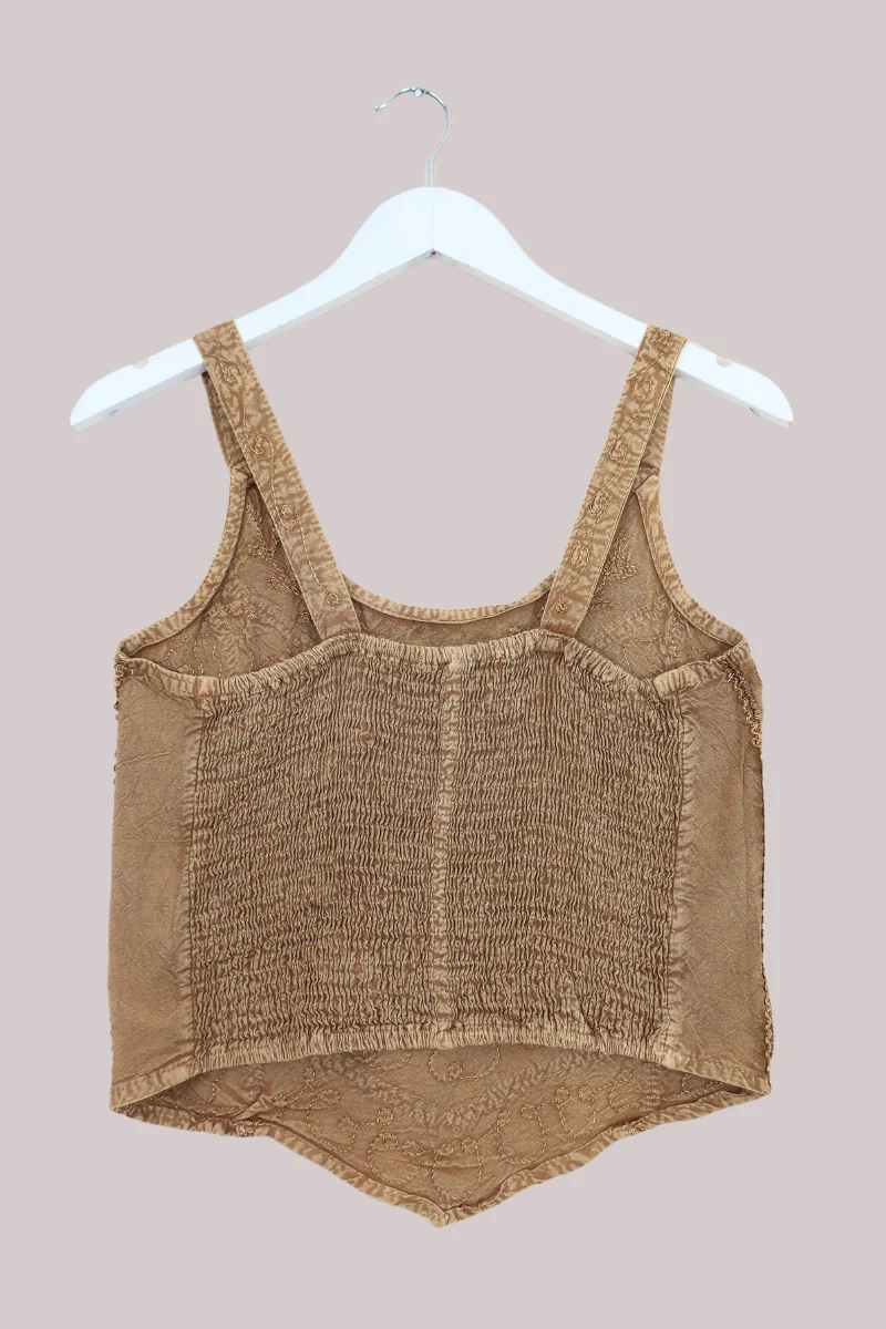 Embroidered Handkerchief Top in Honey Beige - Free Size - Image 3
