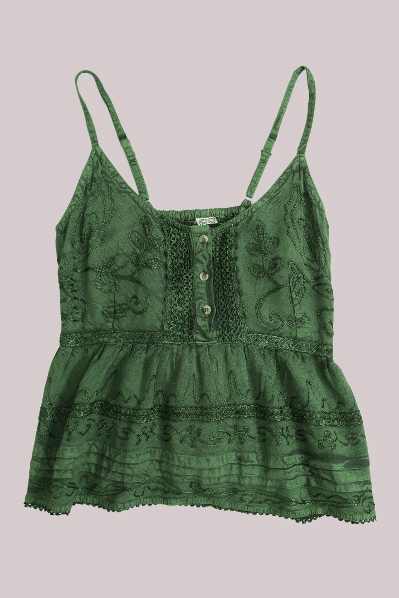 Embroidered Peplum Cami Top in Forest Green - Free Size - Image 2