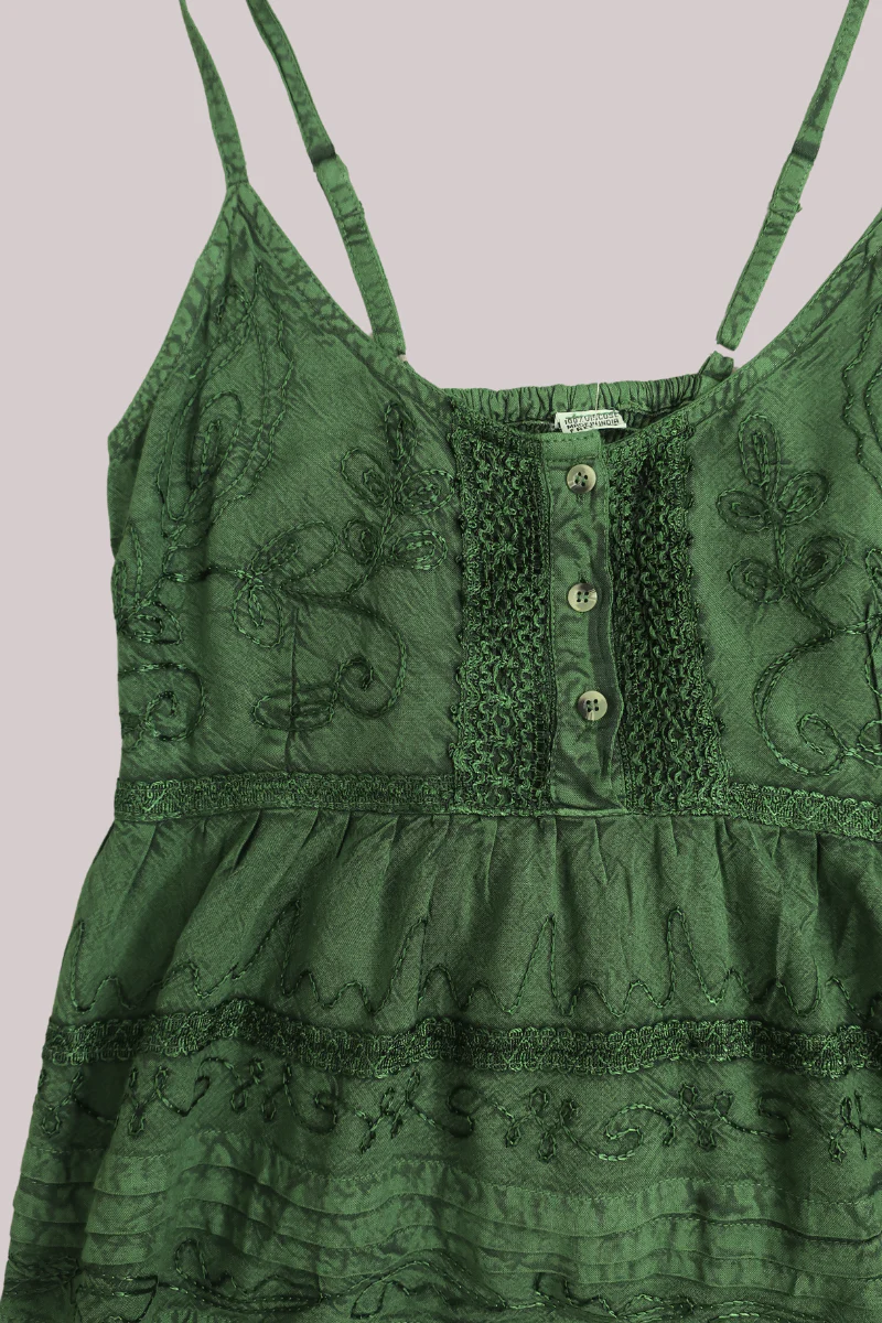 Embroidered Peplum Cami Top in Forest Green - Free Size - Image 4