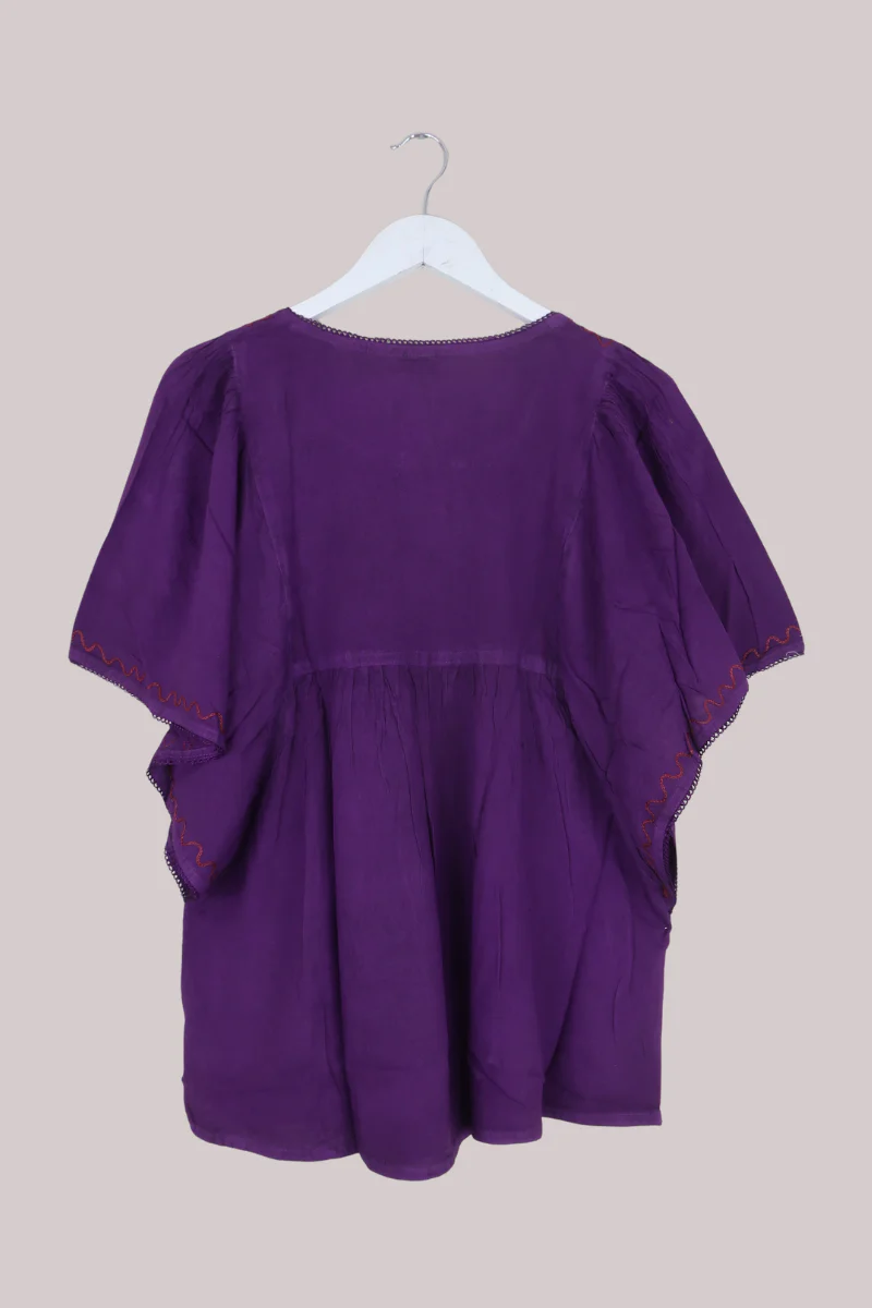 Embroidered Tunic Smock Top in Fuchsia Purple - Free Size - Image 3