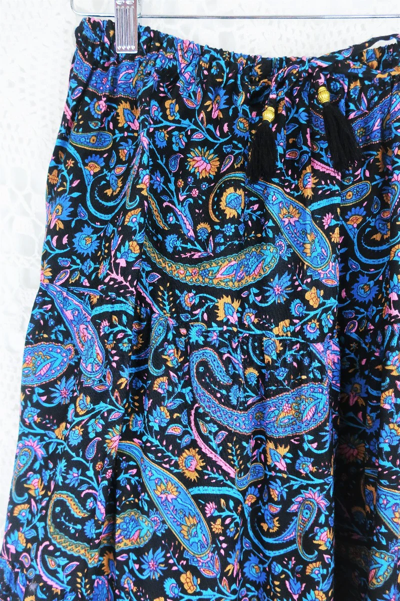 Florence Prairie Skirt in Midnight Sapphire Paisley - Free Size - Image 3