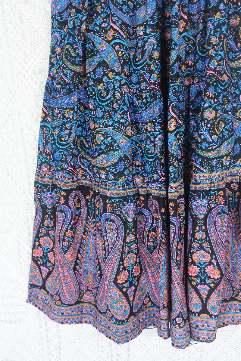 Florence Prairie Skirt in Midnight Sapphire Paisley - Free Size - Image 4